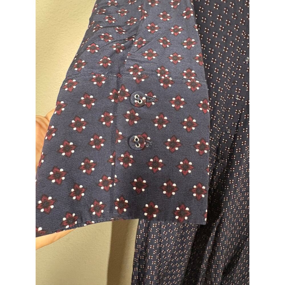Madewell Size 14 Ruched Midi Shirtdress Navy Foulard Floral Long Sleeves - Picture 6 of 13